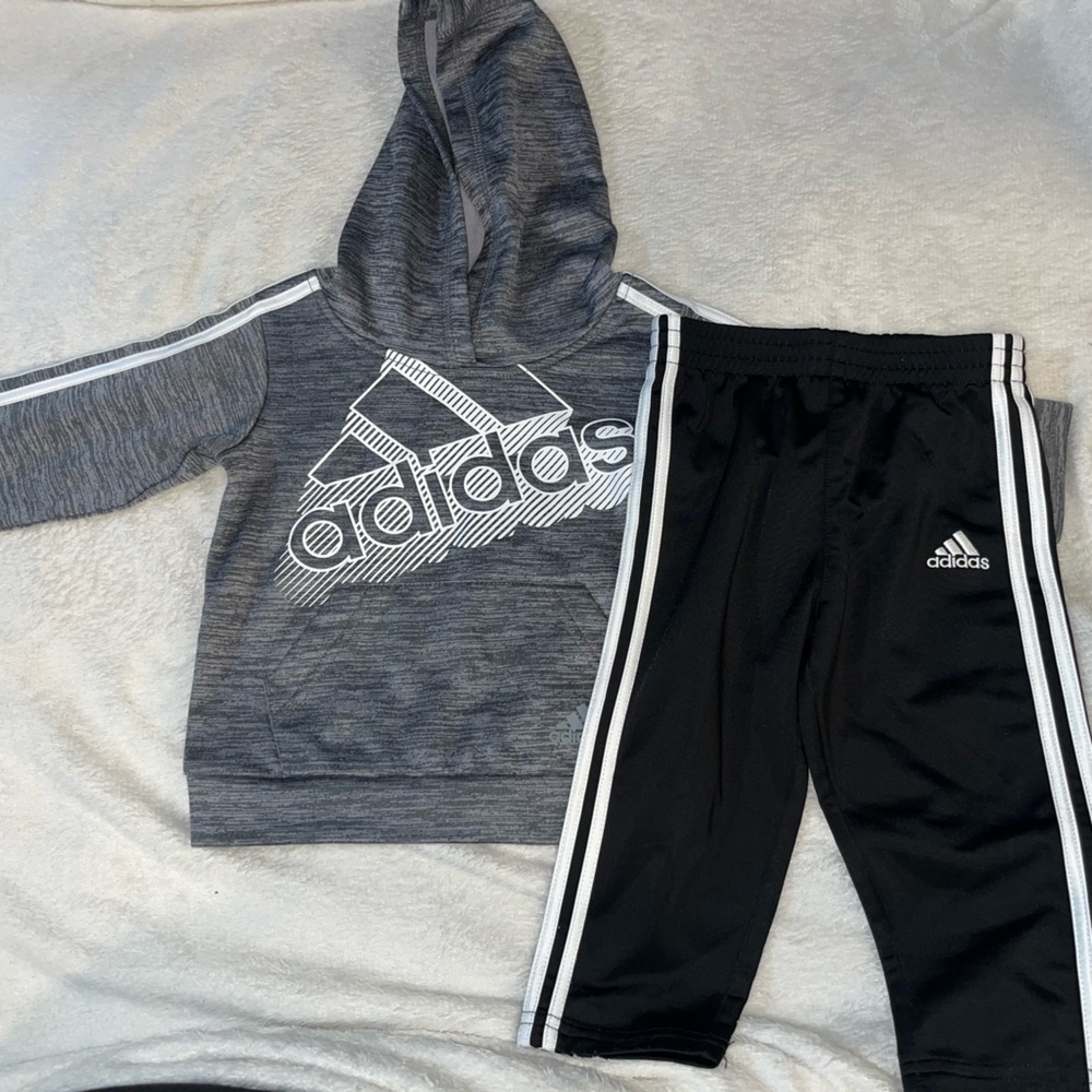 Adidas Gray and Black Sweatpants with Signature Stripes 12m